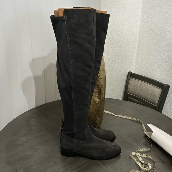 Sam Edelman Narisa Moonlight Grey Suede Rounded Toe Over The Knee Boots - Picture 5 of 10